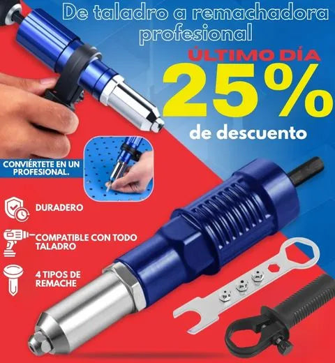 RIVEXA™. Adaptador remachadora profesional para taladro.